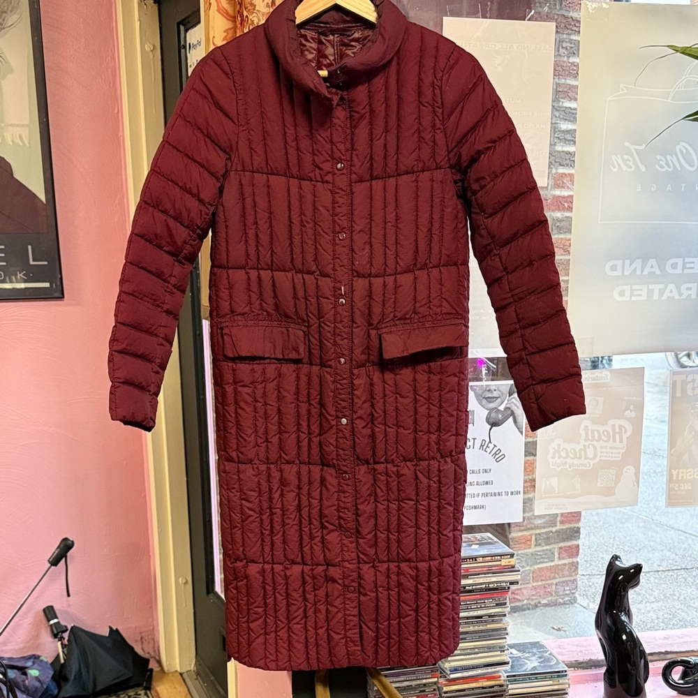 Vintage Burgundy Puffer Coat for Women